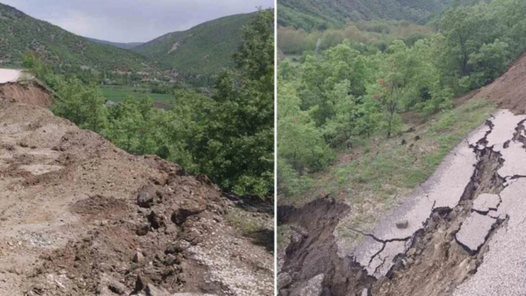 Amasya’da Yağışların Ardından Köy Yolunda Heyelan Oluştu